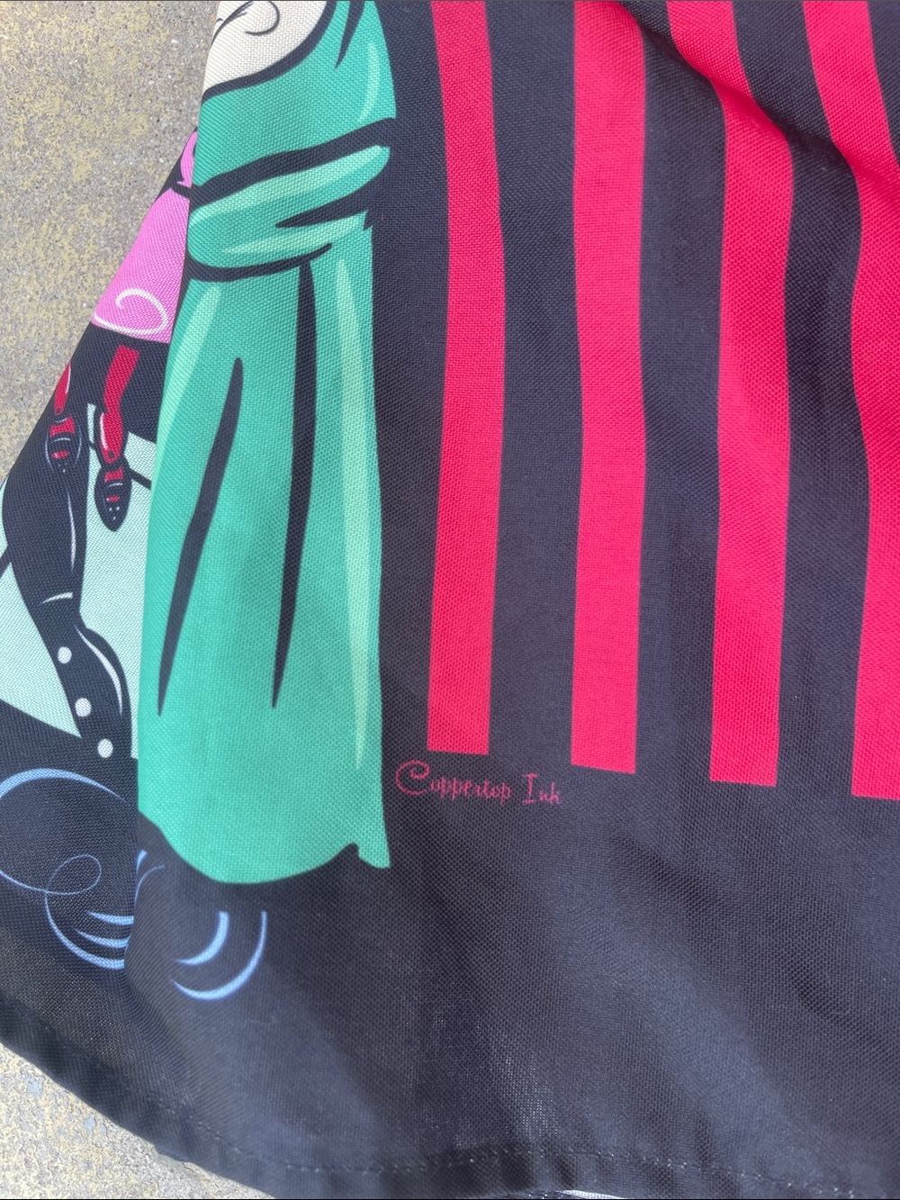 Striped Goth Side Show Graphic Circle Skirt in Red, Black & Teal Sz 3XL - Picture 5 of 7